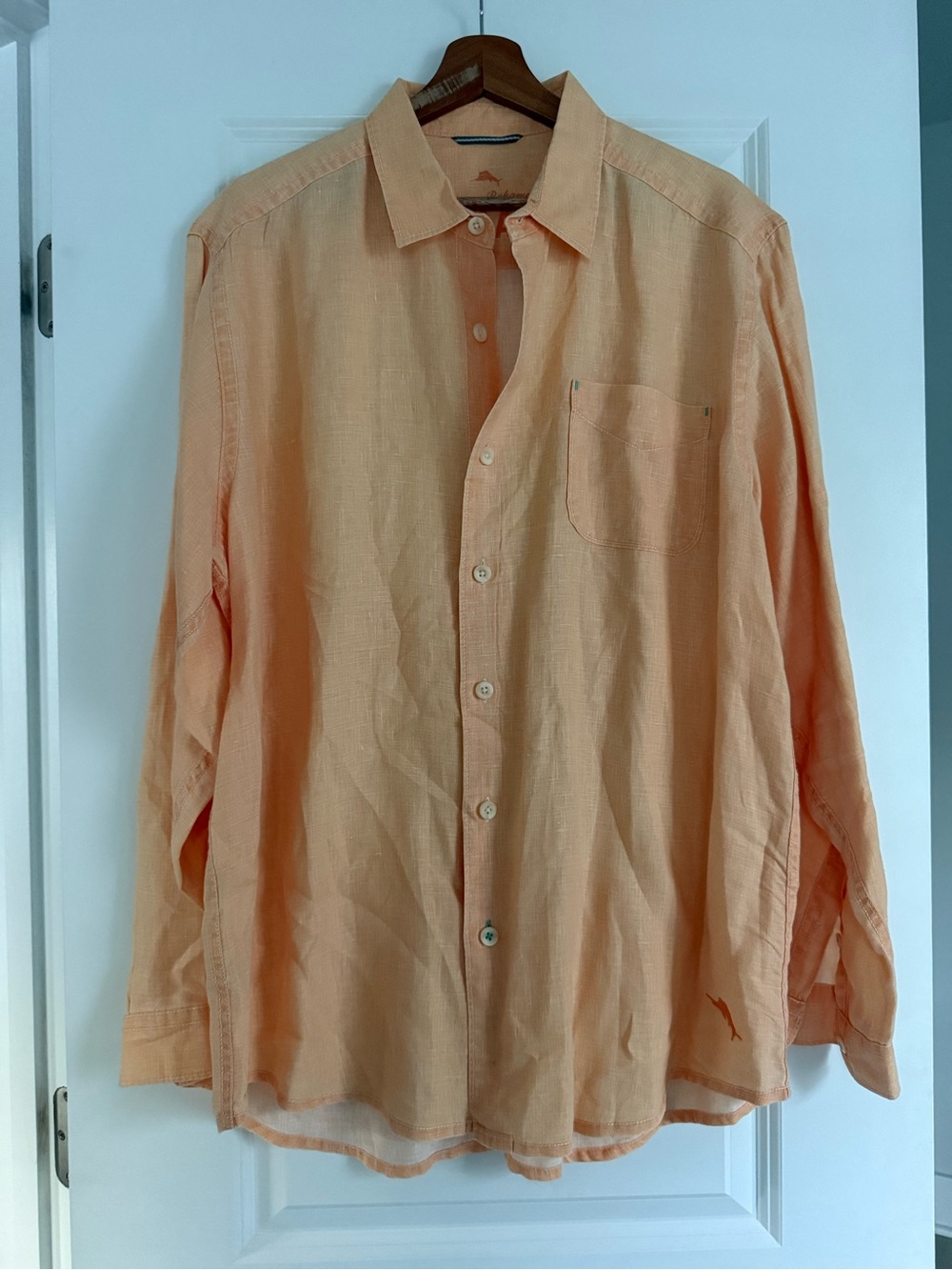 Men’s Tommy Bahama Relax 100% linen button down orange shirt, size large